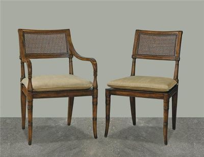 Arm Chair Port Eliot Regency Mahogany Caned Back, Silver Gold Gild, Turned Legs